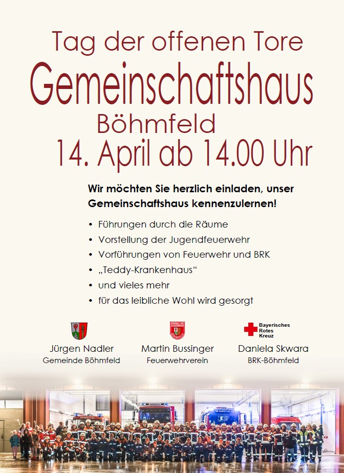Herzliche Einladung zum Tag der offenen Tore im Gemeinschaftshaus Böhmfeld