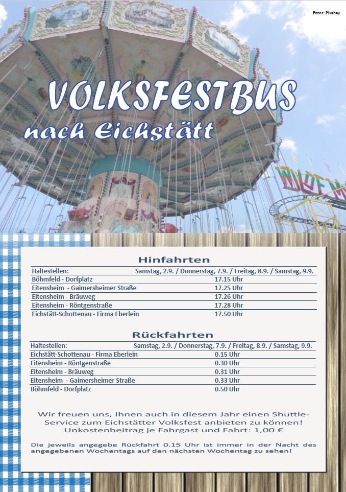 Volksfest-Shuttlebus für die sichere Heimfahrt nach Böhmfeld