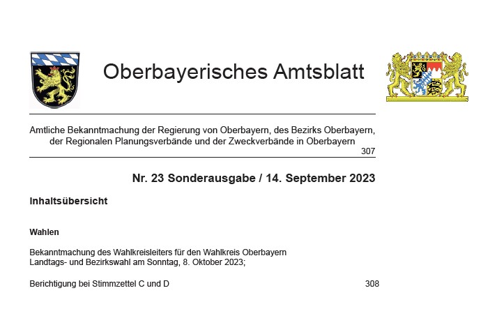 Amtliche Bekanntmachung der Regierung von Oberbayern - Sonderausgabe vom 14.09.2023