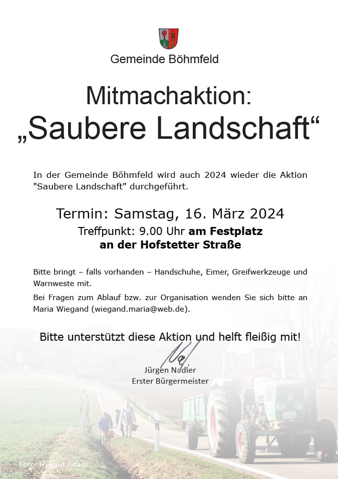 Mitmachaktion: Saubere Landschaft am Samstag, 16. März 2024