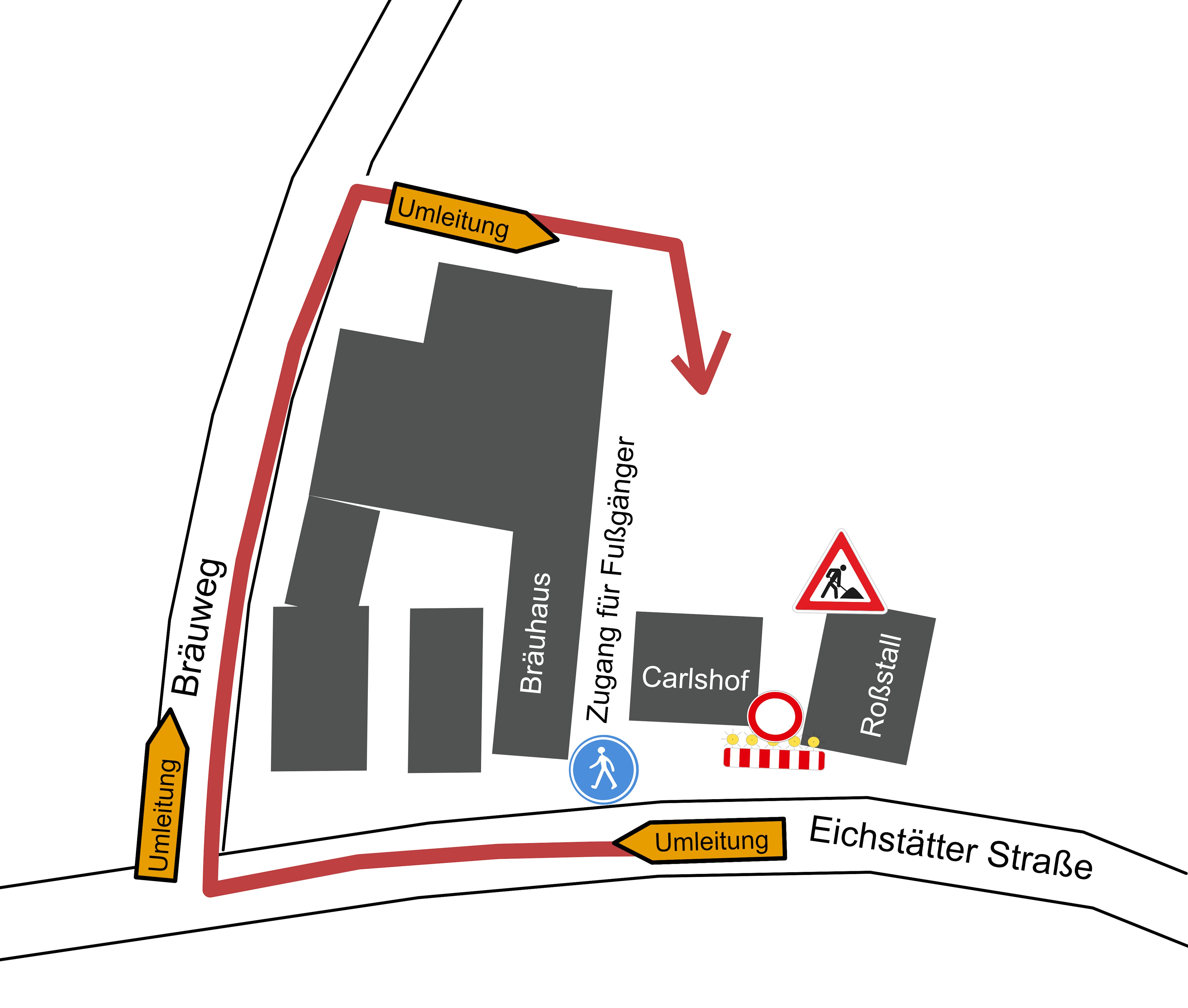 Zufahrt zum Eitensheimer Rathaus ist aktuell nur über den Bräuweg möglich