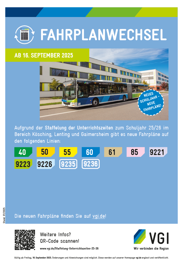 VGI Fahrplanwechsel ab 16. September 2025