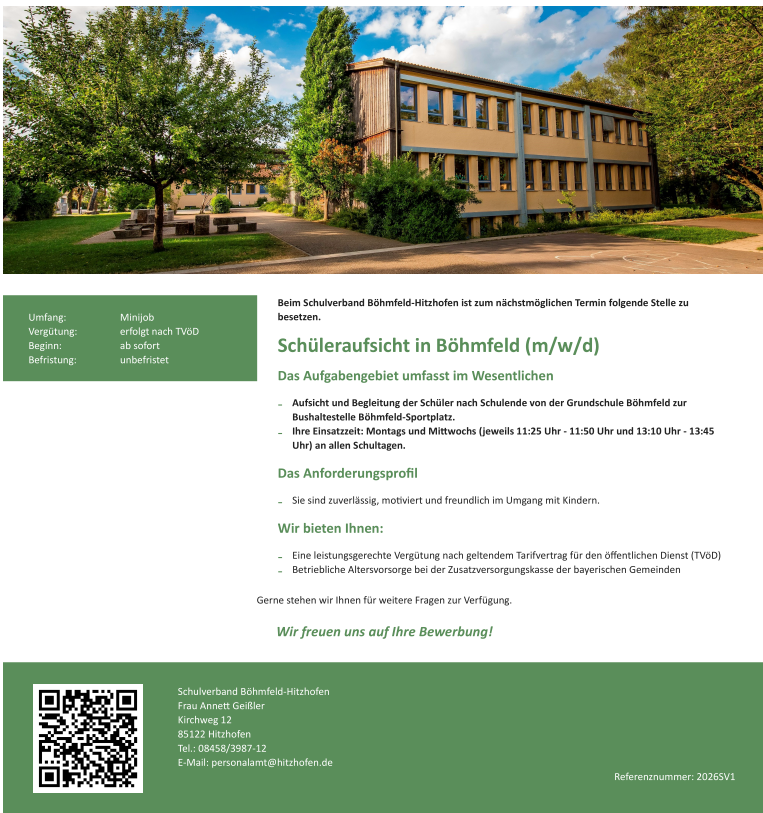 Stellenausschreibung Schüleraufsicht in Böhmfeld (m/w/d)